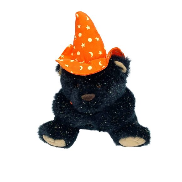 Black Sparkle Plush Black Sparkle Kitten Cat Kitty Orange Hat Fall Halloween Stu - Picture 1 of 3
